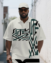 Big Men's Splicing Maze Simple Printed Casual Short-Sleeve Polo Shirt & Shorts Set